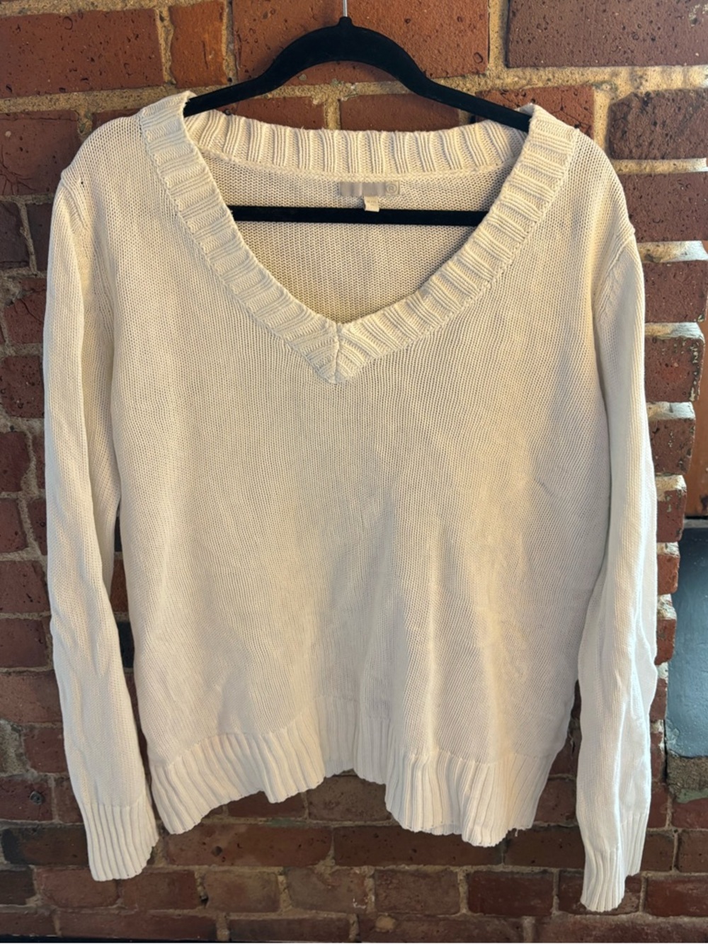 Women's 100% Cotton White V-Neck Knit Sweater